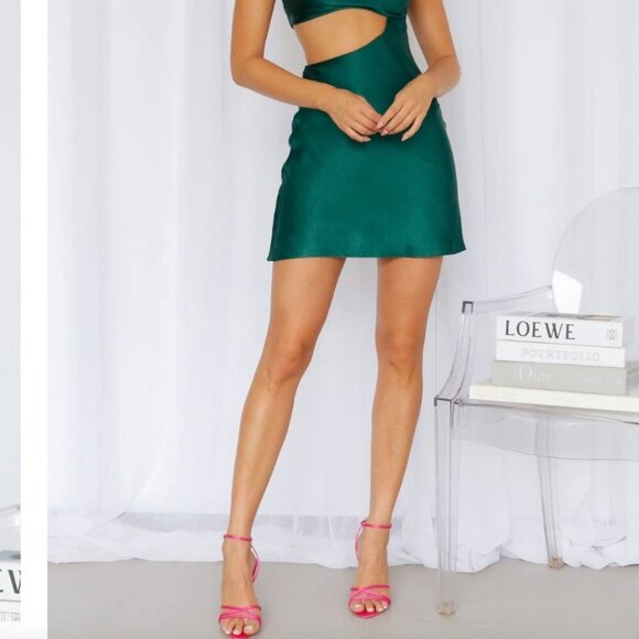 Hello Molly Bar Top Dancing Satin Dress Green Teal Size Small/4 - Picture 3 of 8